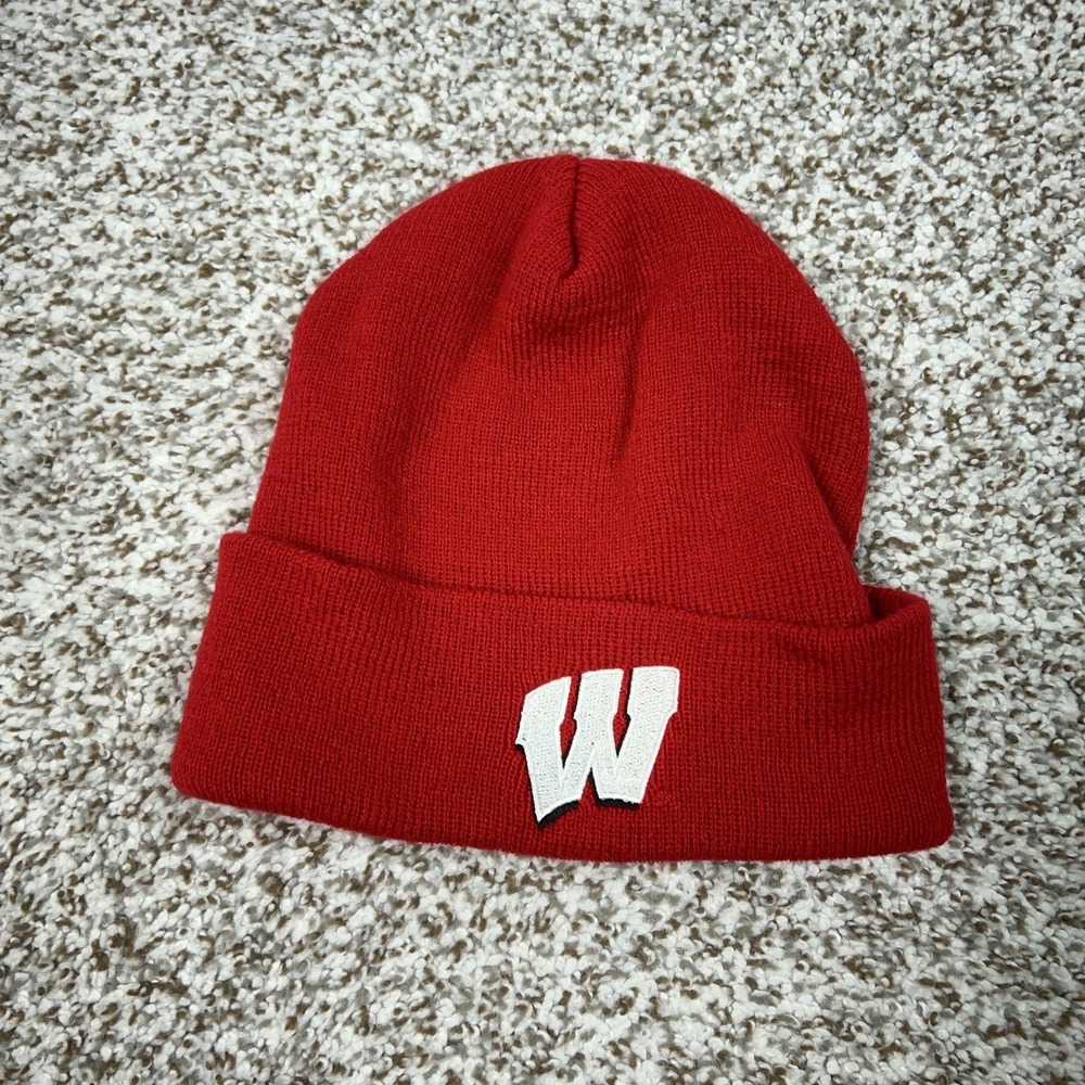 Wisconsin Badgers Hat Beanie Mens Red NCAA Football Adidas Knit Cuffed Winter